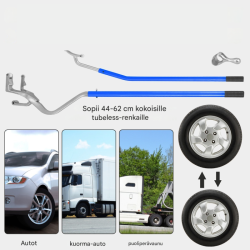 3-osainen sininen renkaanvaihtotyökalusarja teräsvannepidikkeellä
