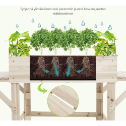 Korkea istutuslaatikko sivuhyllyillä, luonnollinen kuusipuu