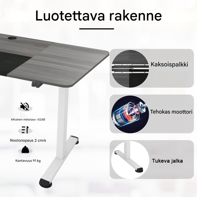 Sähköisesti säädettävä työpöytä 140x70 cm tummanharmaa