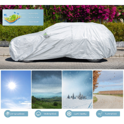 Säänkestävä hopeinen ajoneuvopeite vetoketjuovella ja heijastimilla