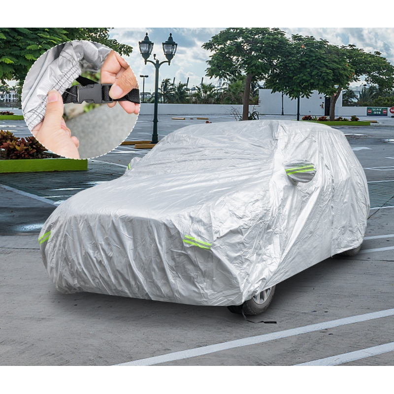 Säänkestävä hopeinen ajoneuvon suojapeite vetoketjullisella ovella