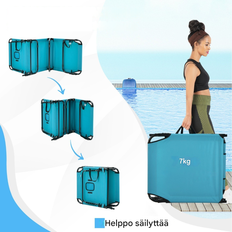 Säädettävä aurinkotuoli kasvotilalla ja irrotettavilla tyynyillä, sinivihreä