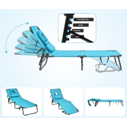 Säädettävä aurinkotuoli kasvotilalla ja irrotettavilla tyynyillä, sinivihreä