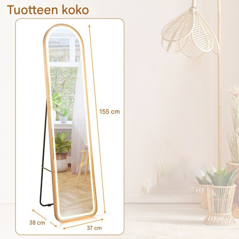 Kullanvärinen LED-valaistu kokovartalopeili särkymättömällä lasilla