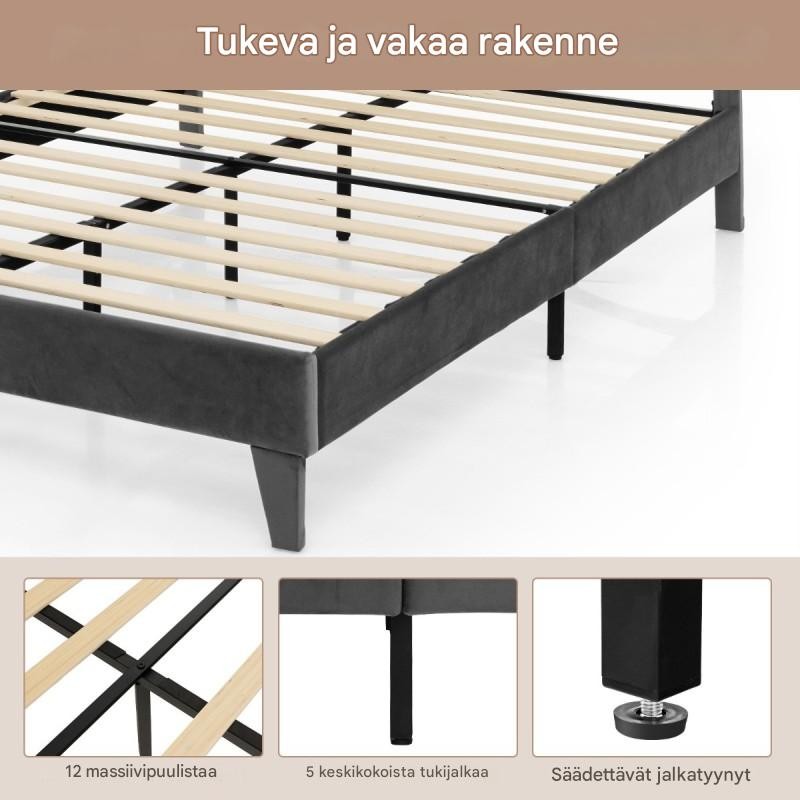 Harmaa pehmustettu parisänky 200x140 cm säilytystilalla