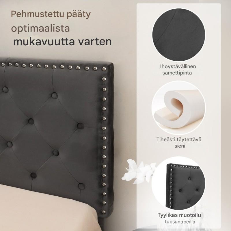 Harmaa pehmustettu parisänky 200x140 cm säilytystilalla