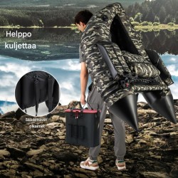 Camouflage-kalastusvene vapatelineellä ja säilytystaskuilla