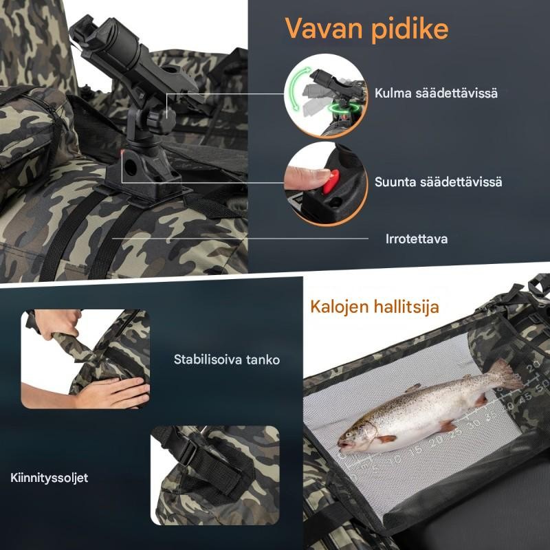 V-muotoinen kalastusvene camouflage vavanpidikkeellä ja kalamitalla
