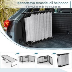 Kokoontaitettava harmaa aurinkotuoli säädettävällä selkänojalla ja sivutaskulla