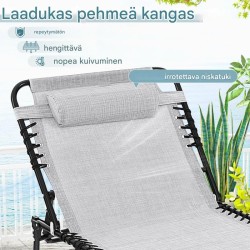 Kokoontaitettava harmaa aurinkotuoli säädettävällä selkänojalla ja sivutaskulla