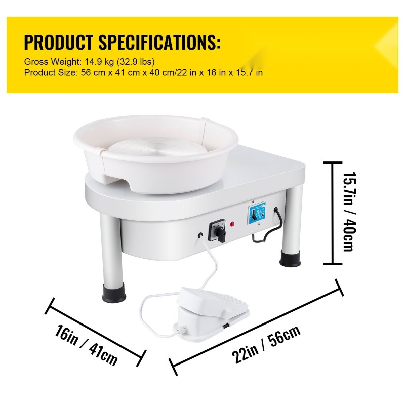 Sähkökäyttöinen dreija 25 cm:n dreijauslautasella, 280 watin, jalkapoljin ja muotoilutyökalut