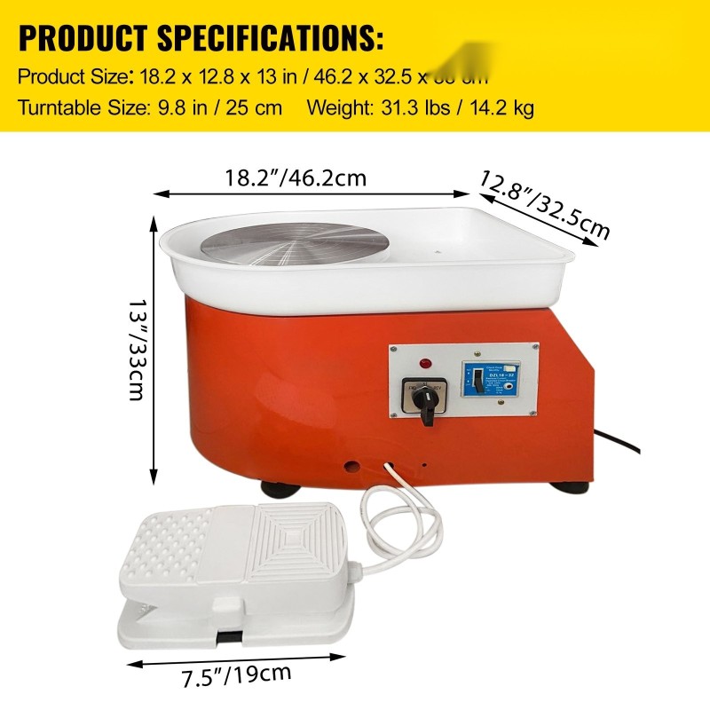 Sähköinen dreijakone 25-senttinen dreijalevy 280-watin moottori jalkapoljin roiskesuoja muotoilutyökalusetti hiljainen käynti