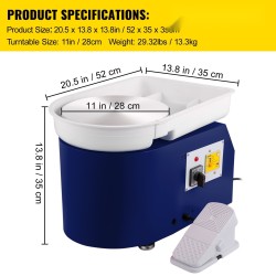 Sähkökäyttöinen dreijakone 11-tuuman alumiinilautanen 350-wattisella moottorilla jalkapoljin irrotettavalla vesialtaalla