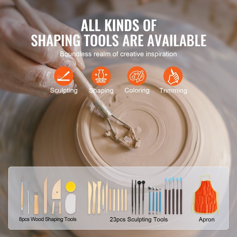 Sähkökäyttöinen dreija 27,9 cm keraamisella pyörällä 450 watin moottorilla ja jalkapolkimella