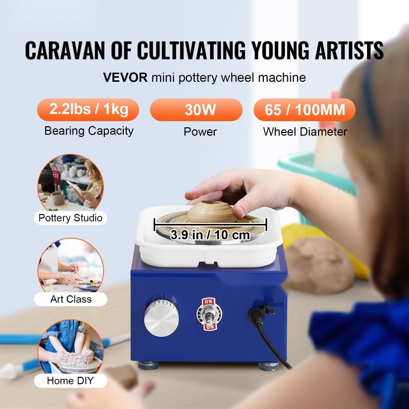 Mini kolmenkymmenen watin sähködreija keraamiseen työskentelyyn kaksi pyörölevyä esiliina