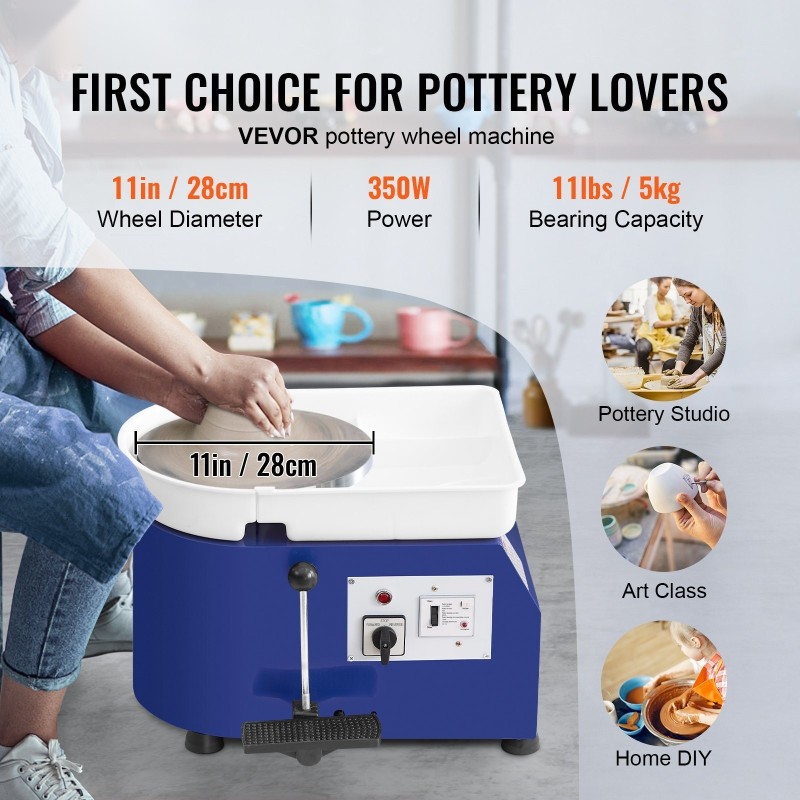 Sähködreija kahdenkymmenenkahdeksan senttimetrin keraamisella pyörällä jalkapoljin irrotettavalla altaalla