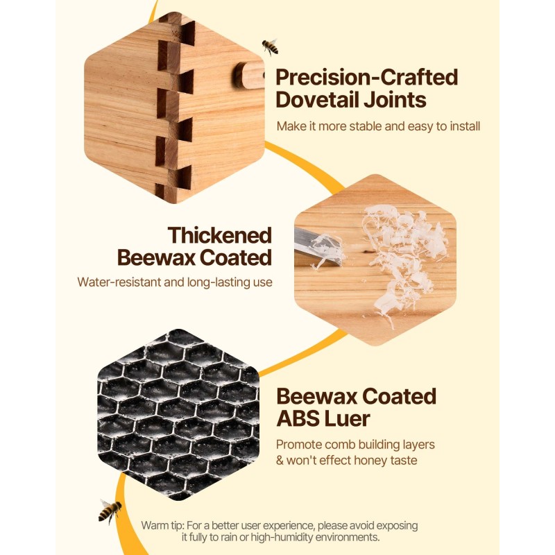 Syvä mehiläispesälaatikko 10 kehystä seetripuusta akryyli-ikkunoilla