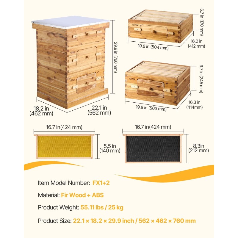 Mehiläispesä kuusipuusta 30 kehystä 2 syvää laatikkoa 1 keskikorkea laatikko akryyli-ikkunat mehiläisvahakäsitelty