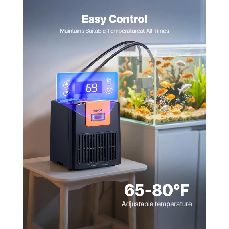 Akvaariojäähdytin 200L, titaanijäähdytin, hiljainen kompressori, 0.1 HP