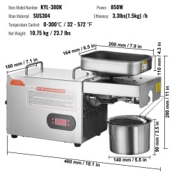 Öljynpuristuskone ruostumaton teräs 850 wattia säädettävä lämpötila 0–300 asteeseen maapähkinöille ja seesamille