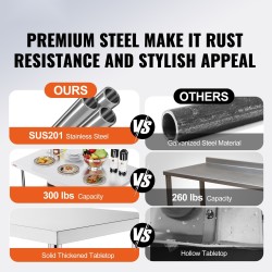 Ruostumaton teräspöytä 1220×760×860 mm taitettava kaksitasoinen keittiöön