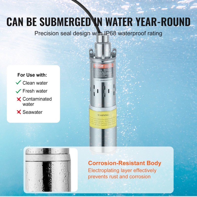 Upotettava aurinkokäyttöinen syväkaivopumppu 24V 277W 35 l/min 83 m nostokorkeus