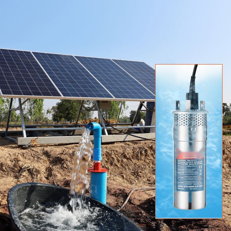 Uppopumppu aurinkokäyttöinen 12 V 120 W ruostumattomasta teräksestä kaivoihin kasteluun