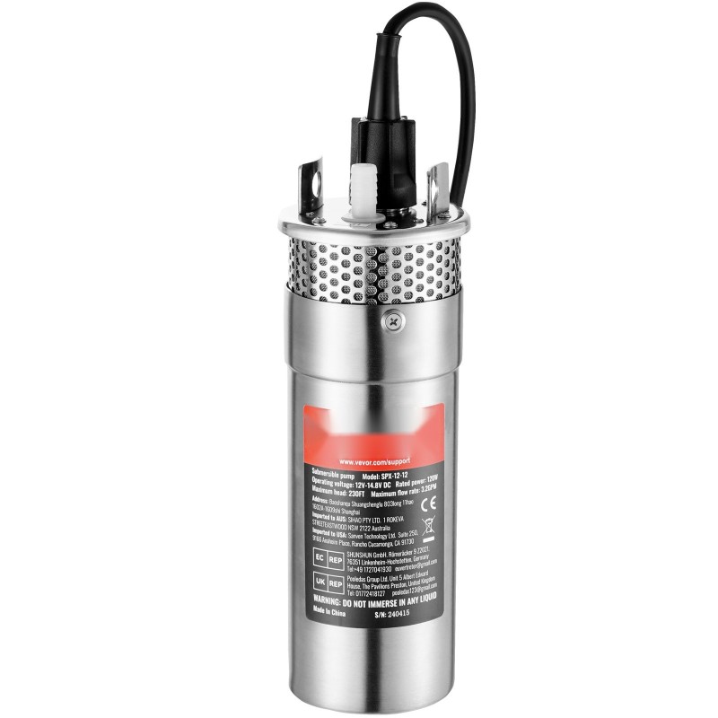 Uppopumppu aurinkokäyttöinen 12 V 120 W ruostumattomasta teräksestä kaivoihin kasteluun