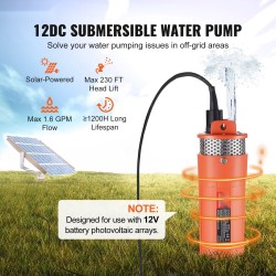 Uppopumppu aurinkokäyttöinen 12V 96W 6 l/min 70 m 30 m ruostumaton suodatin