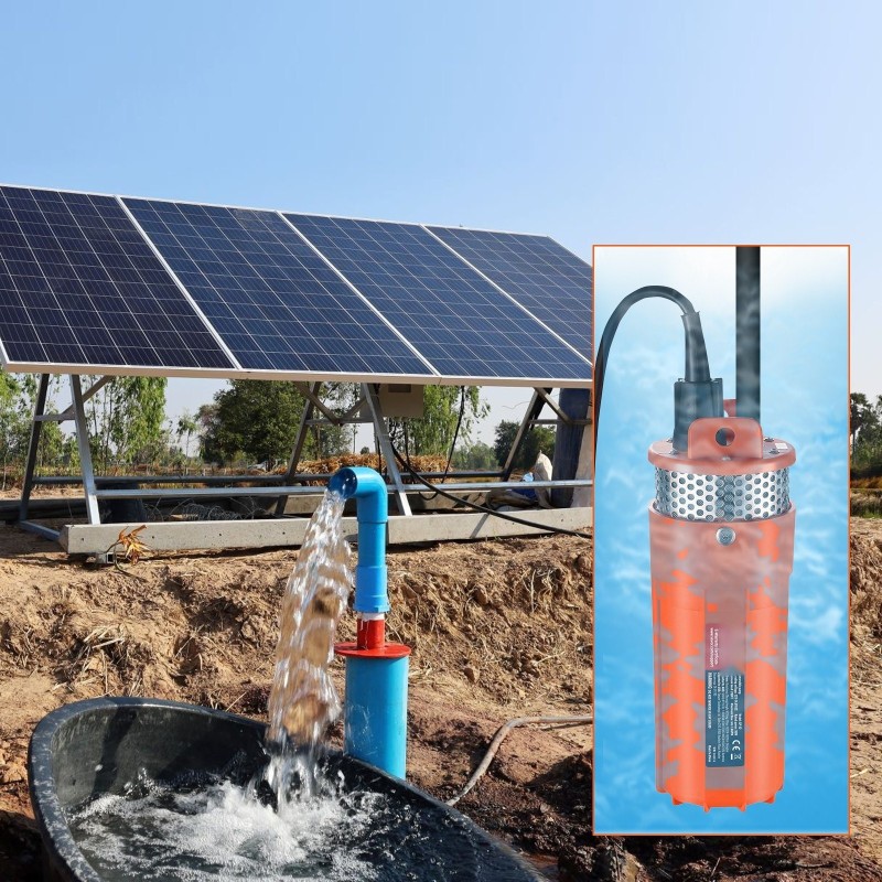 Uppopumppu aurinkokäyttöinen 12V 96W 6 l/min 70 m 30 m ruostumaton suodatin
