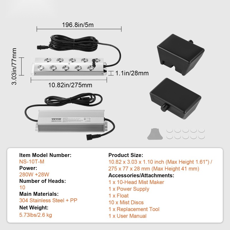 Ultraäänihöyrystin 10 suutinta 7000 ml tunnissa ruostumaton teräs ja muovi IP67 ulkokäyttöön