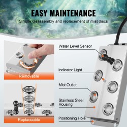 Ultraäänisumutin 6 sumupäätä 4500 ml tunnissa 165 W IP67 virtalähteellä puutarhaan