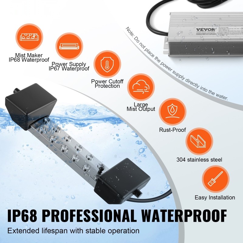 Ultraäänisumutin 12 päätä 9000 ml tunnissa 304-ruostumaton teräs PP-muovi lampeihin