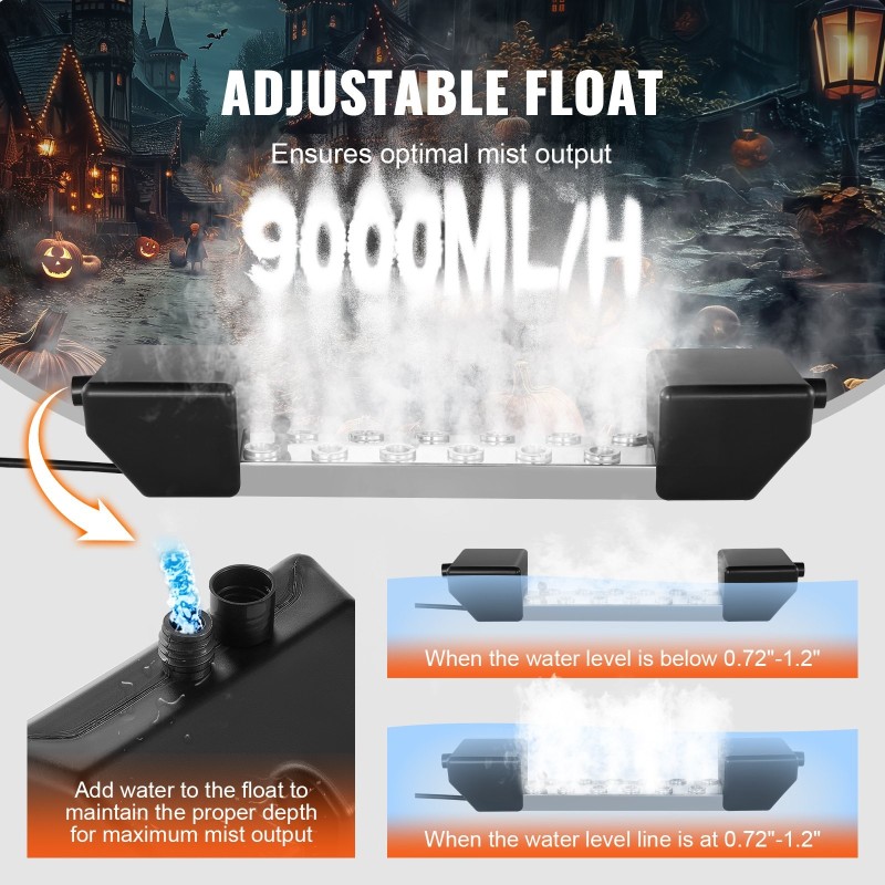 Ultraäänisumutin 12 päätä 9000 ml tunnissa 304-ruostumaton teräs PP-muovi lampeihin