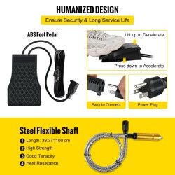 Joustava akselihiomakone 780 W 3-leukainen istukka 0,3–6,5 mm portaattomalla jalkapolkimella 131-osainen tarvikesarja