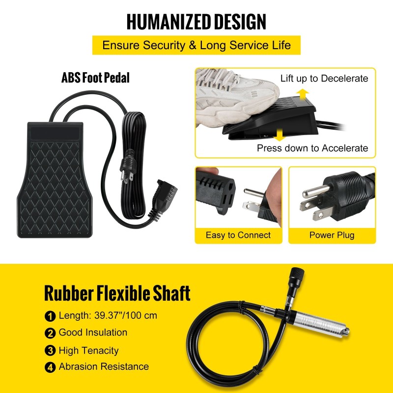 Joustava akselihiomakone 380W 500–23000 kierrosta minuutissa jalkapolkimella kolmileukainen 0,3–6,5 mm istukka