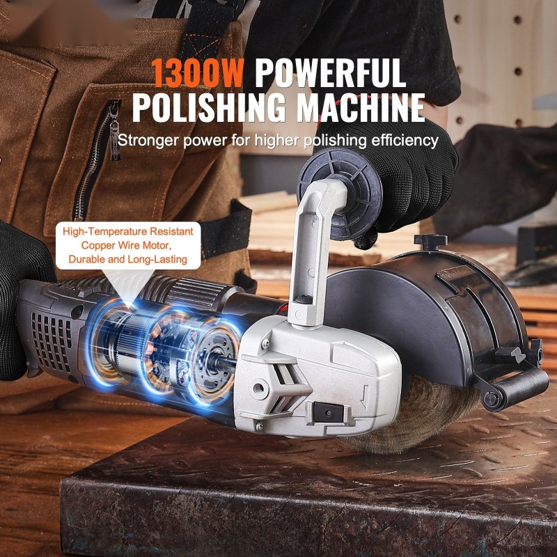 Käsikäyttöinen metallin karhennus ja kiillotuskone 1300W 6-portainen nopeudensäätö alumiinirunko teräslankapyörä