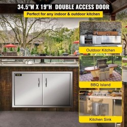 Kaksinkertainen huolto-ovi harjattua ruostumatonta terästä 87,6 cm leveä 48,2 cm korkea ulkokeittiöön
