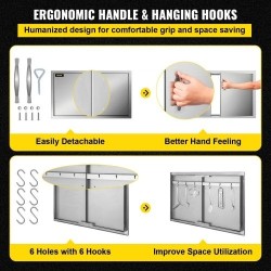 Kaksinkertainen huolto-ovi harjattua ruostumatonta terästä 87,6 cm leveä 48,2 cm korkea ulkokeittiöön