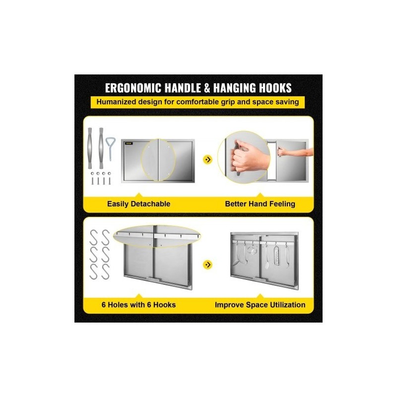 Kaksinkertainen huolto-ovi harjattua ruostumatonta terästä 87,6 cm leveä 48,2 cm korkea ulkokeittiöön