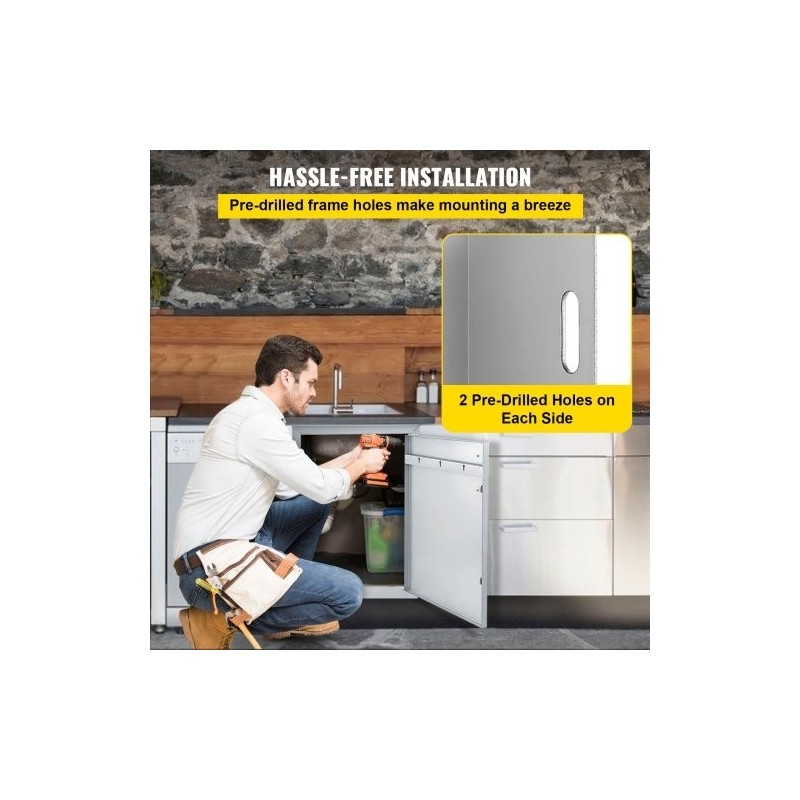 Kaksinkertainen huolto-ovi harjattua ruostumatonta terästä 87,6 cm leveä 48,2 cm korkea ulkokeittiöön