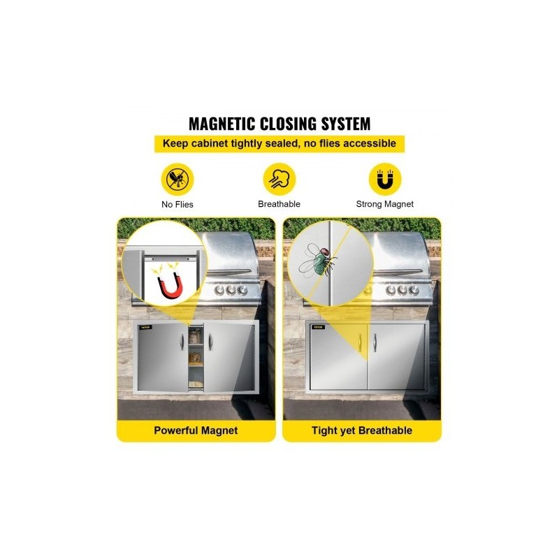 Kaksinkertainen huolto-ovi harjattua ruostumatonta terästä 87,6 cm leveä 48,2 cm korkea ulkokeittiöön