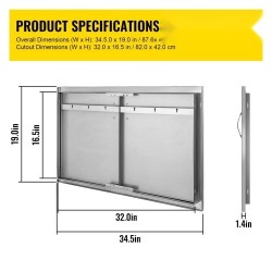 Kaksinkertainen huolto-ovi harjattua ruostumatonta terästä 87,6 cm leveä 48,2 cm korkea ulkokeittiöön