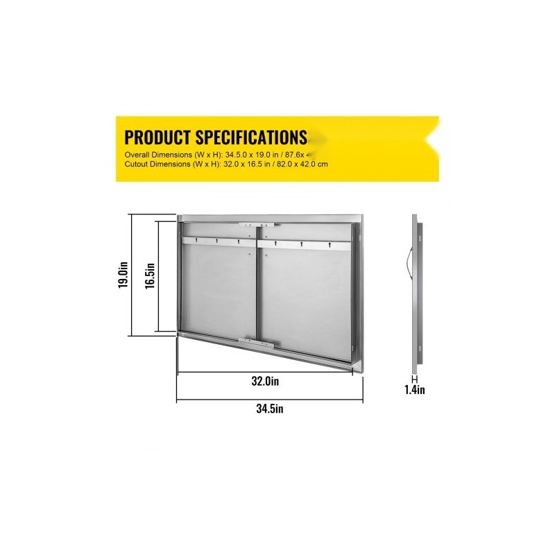 Kaksinkertainen huolto-ovi harjattua ruostumatonta terästä 87,6 cm leveä 48,2 cm korkea ulkokeittiöön