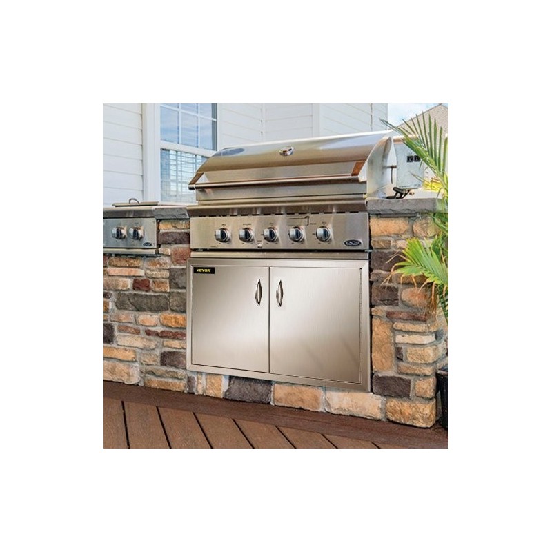 Kaksinkertainen huolto-ovi harjattua ruostumatonta terästä 87,6 cm leveä 48,2 cm korkea ulkokeittiöön