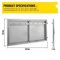Ulkokeittiön ruostumatonta terästä 99 x 66 cm kaksiosaiset ovet