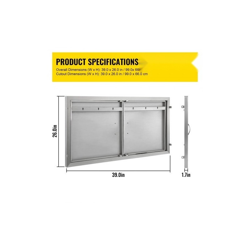 Ulkokeittiön ruostumatonta terästä 99 x 66 cm kaksiosaiset ovet