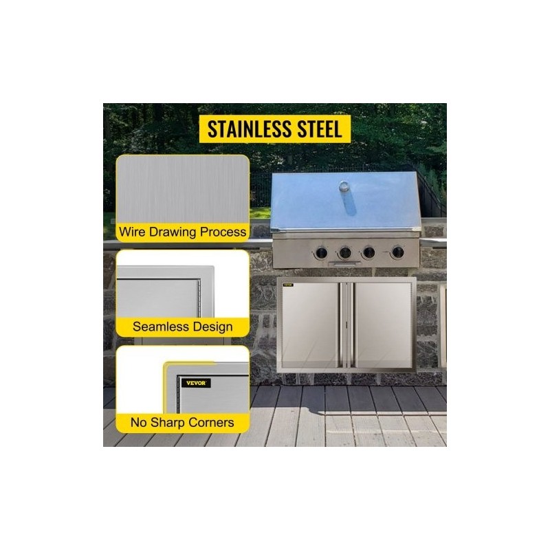 Ulkokeittiön kaksiosaiset ovet ruostumatonta terästä 75,5 x 53 cm