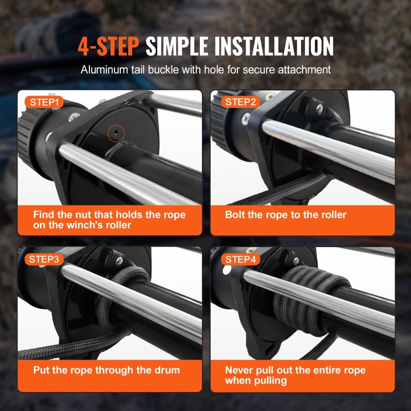 Vinssiköysi korkeamolekyylisestä polyeteenistä 9,5 mm 25,9 m taotulla teräskoukulla