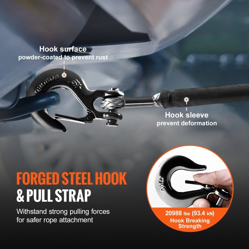 Synteettinen vinssiköysi polyeteenikuitu 9,5 mm 30,5 m mukana taottu koukku ja vetohihna